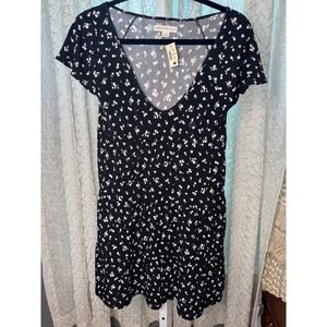 Aeropostale Black Floral Mini Dress Size Small NWT Short Sleeve Tiered